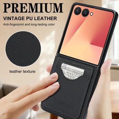 Leather Wallet Case with Card Holder For Galaxy Z Flip Series