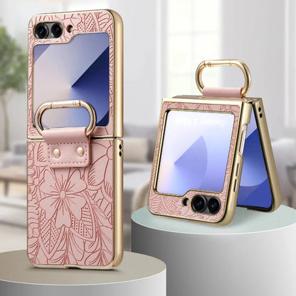 Floral Ring Holder Case For Galaxy Z Flip
