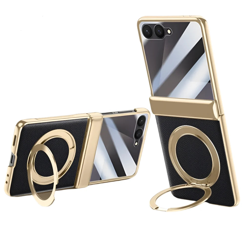 Magnetic Ring Stand Leather Case