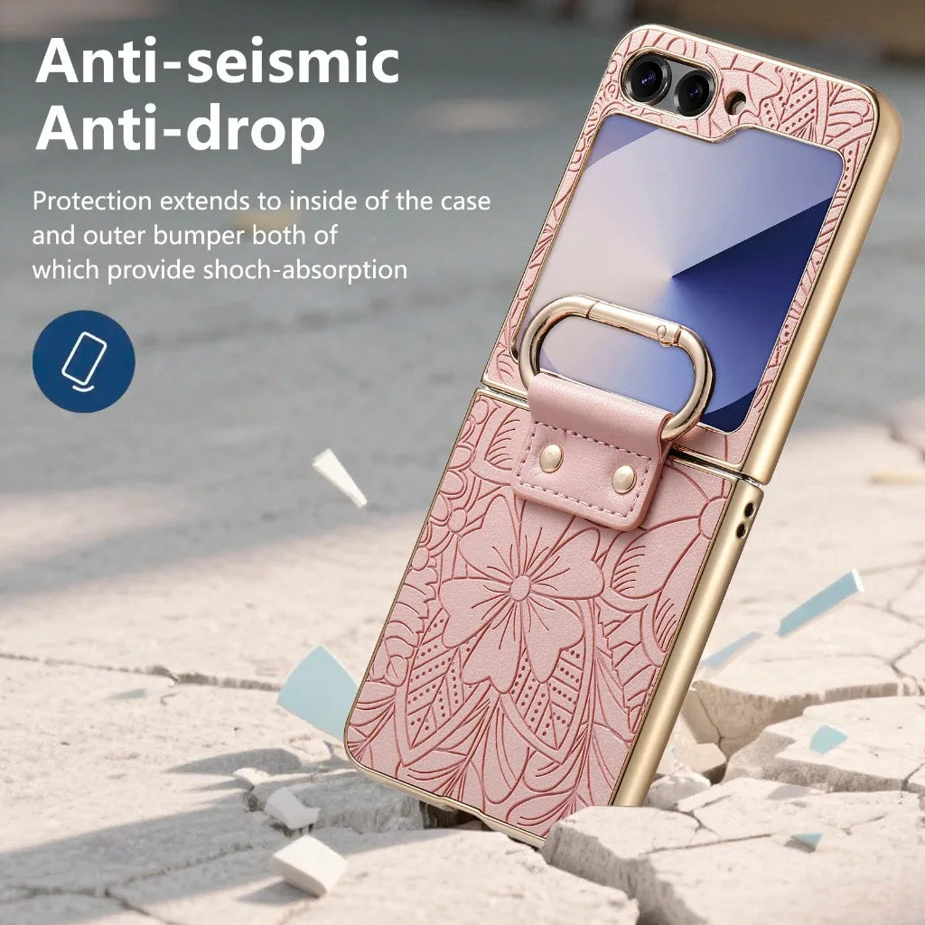 Floral Ring Holder Case For Galaxy Z Flip
