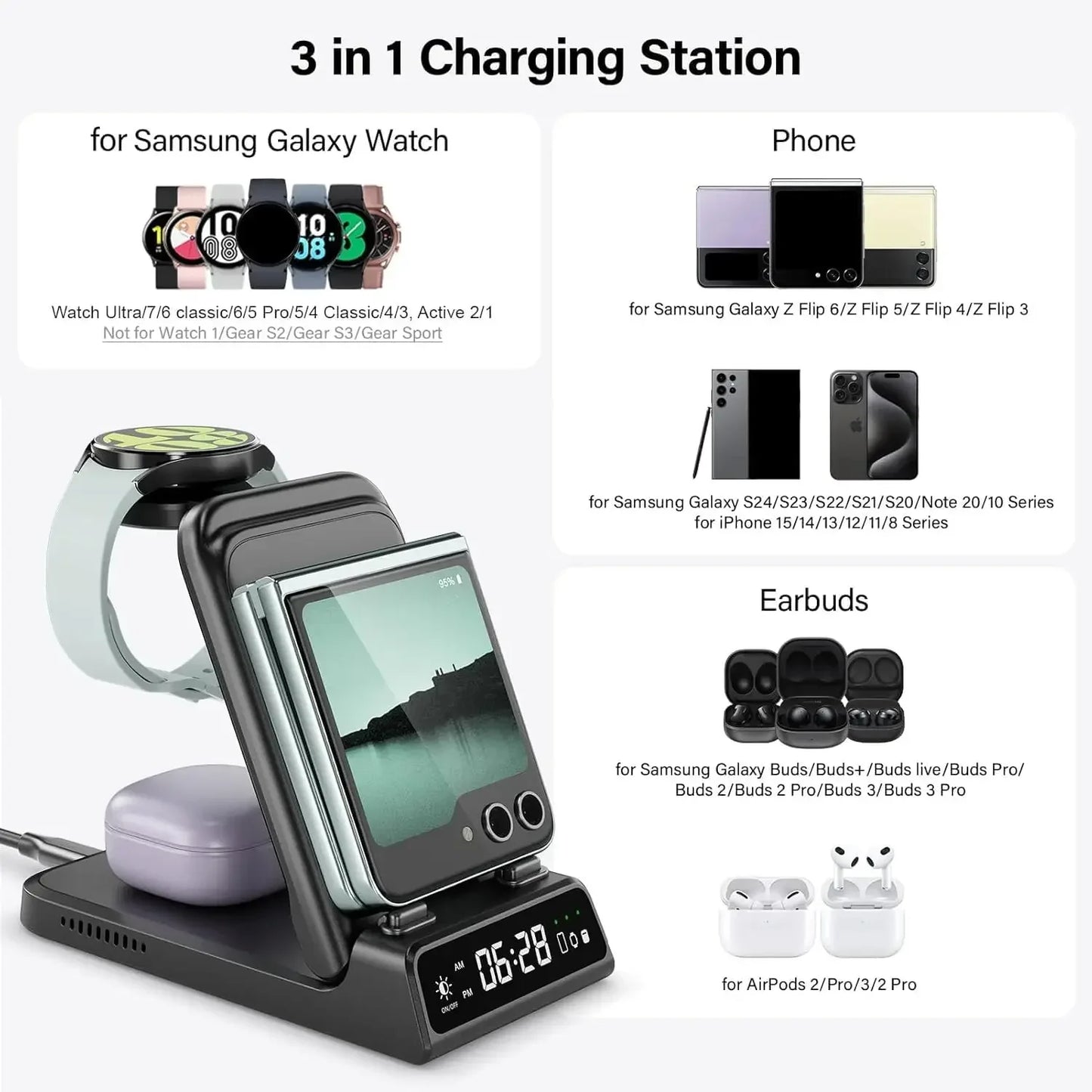3-in-1 Charging Station for Samsung Galaxy Phone & Galaxy Watch Series