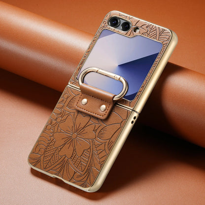 Floral Ring Holder Case For Galaxy Z Flip