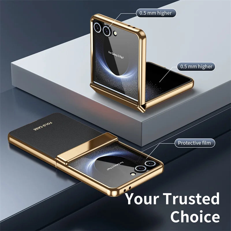 Luxury Leather Electroplated Case For Z Flip Series