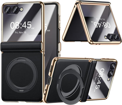 LuxeRing Magnetic Leather Case For Z Flip