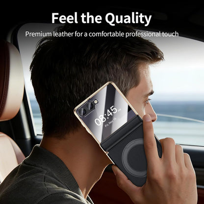 LuxeRing Magnetic Leather Case For Z Flip