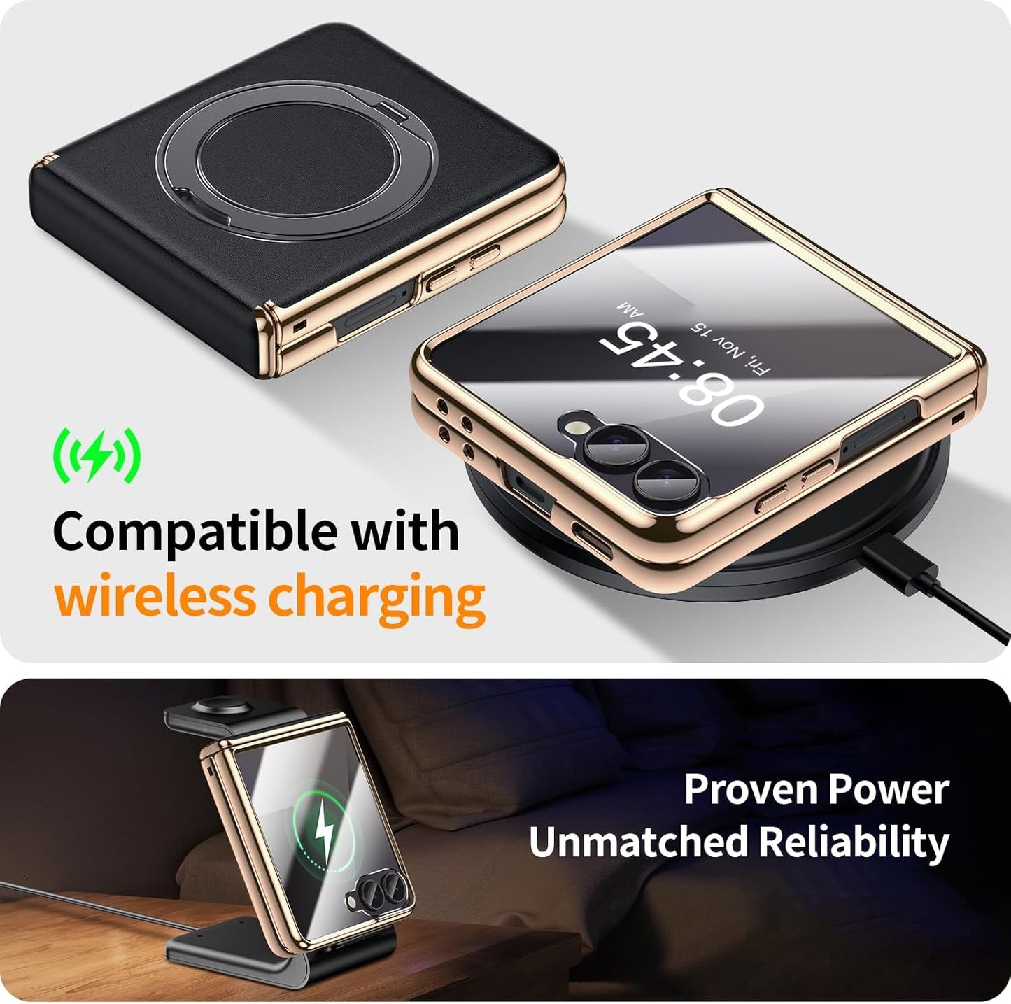 LuxeRing Magnetic Leather Case For Z Flip