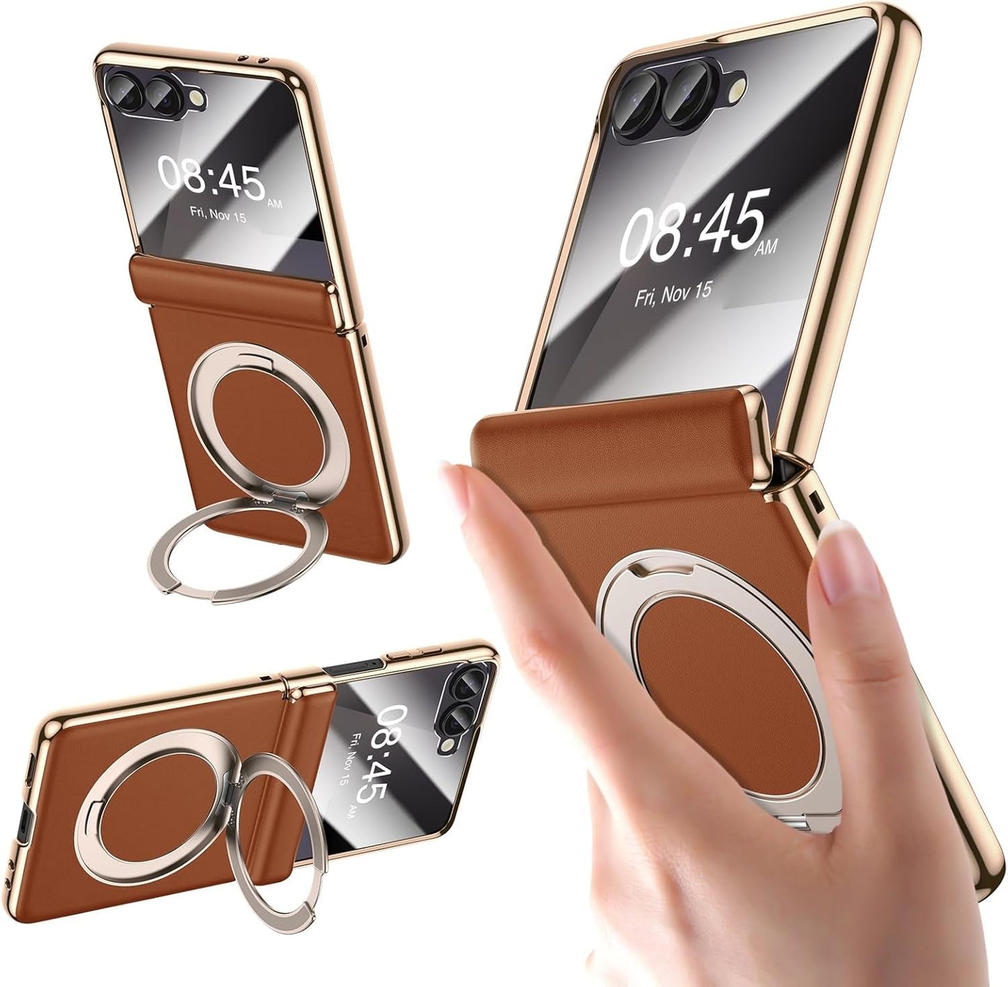 LuxeRing Magnetic Leather Case For Z Flip