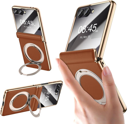 LuxeRing Magnetic Leather Case For Z Flip